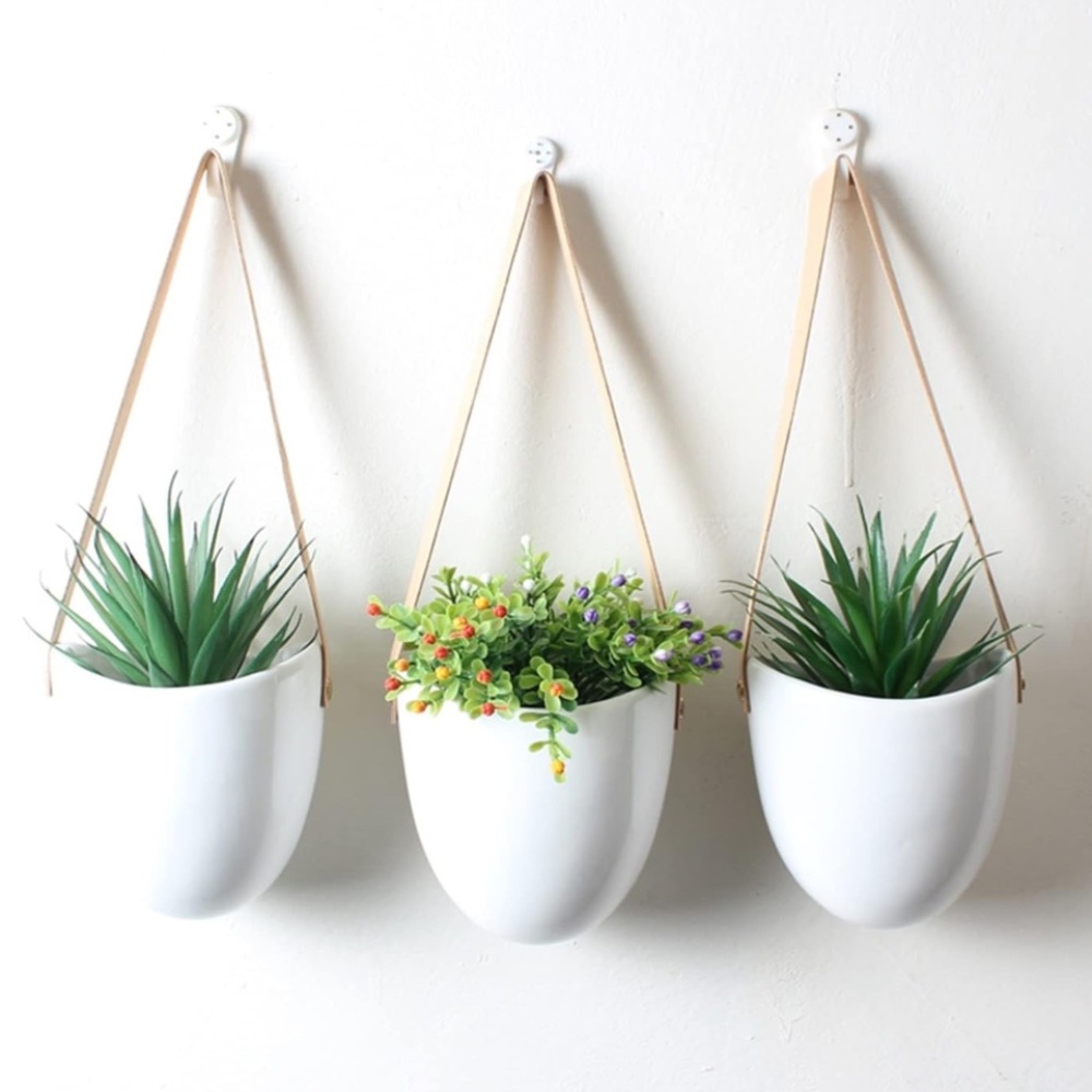 Set of 3 white ceramic hanging planter NWT